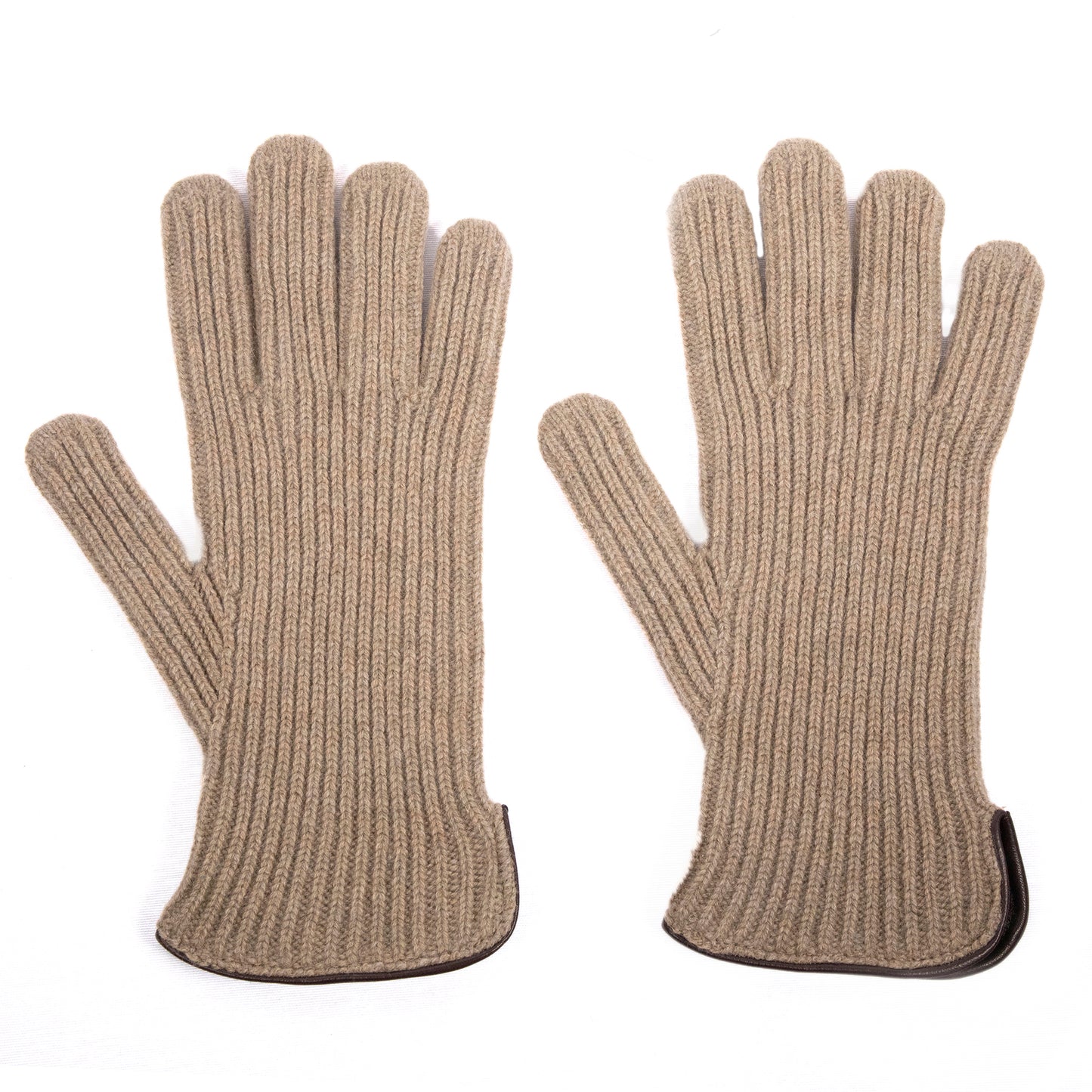 Men's natural cashmere gloves with side opening and chrome-free leather piping