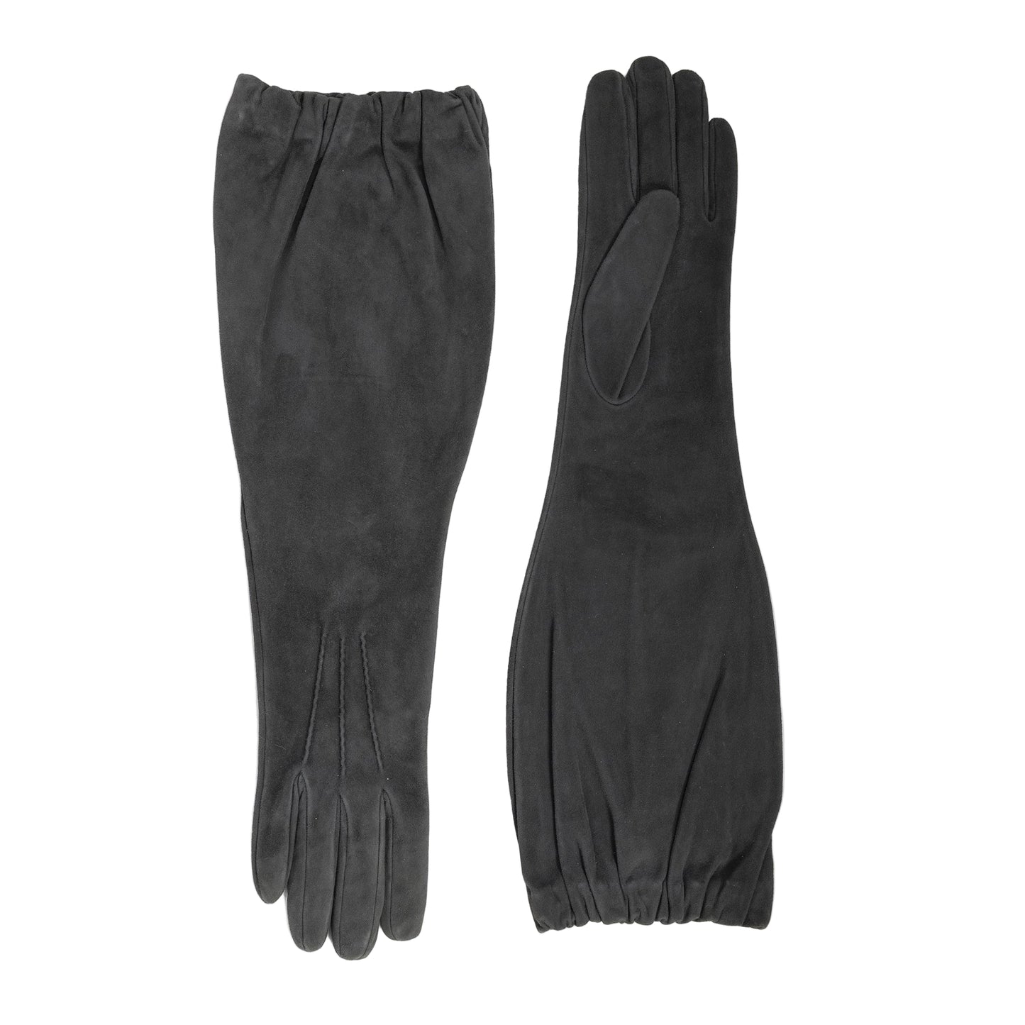 Ladies' mid-length suede leather gloves, silk lined