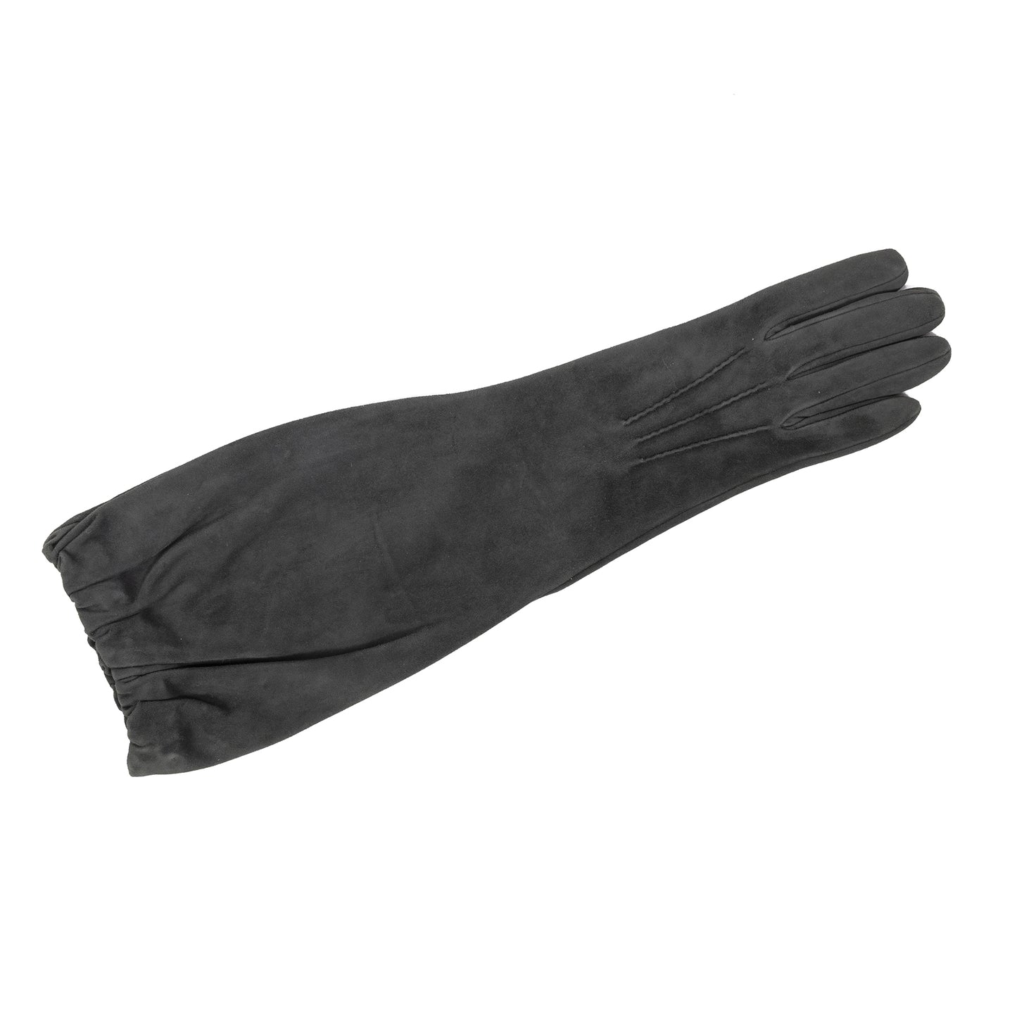 Ladies' mid-length suede leather gloves, silk lined