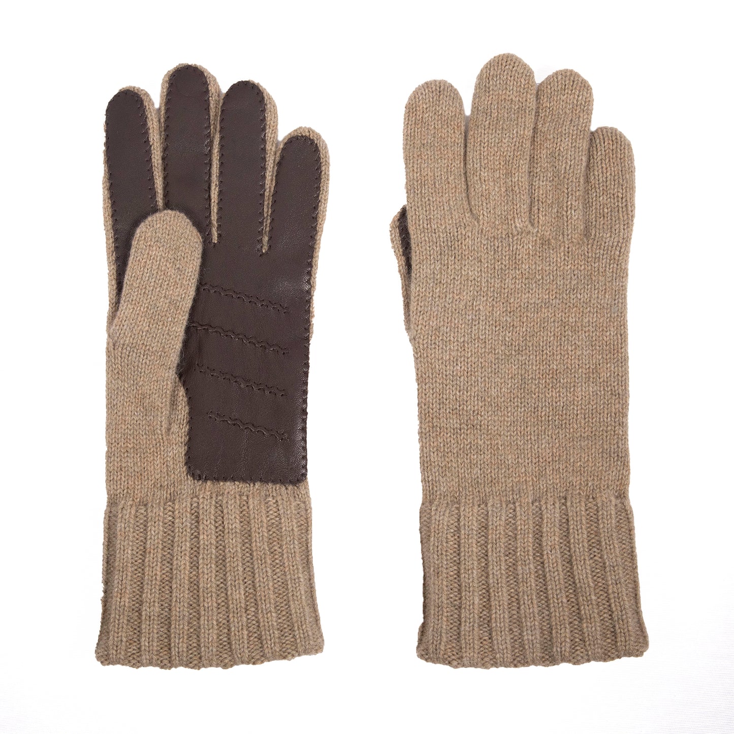 Men's natural pink cashmere gloves with side opening and chrome-free leather piping