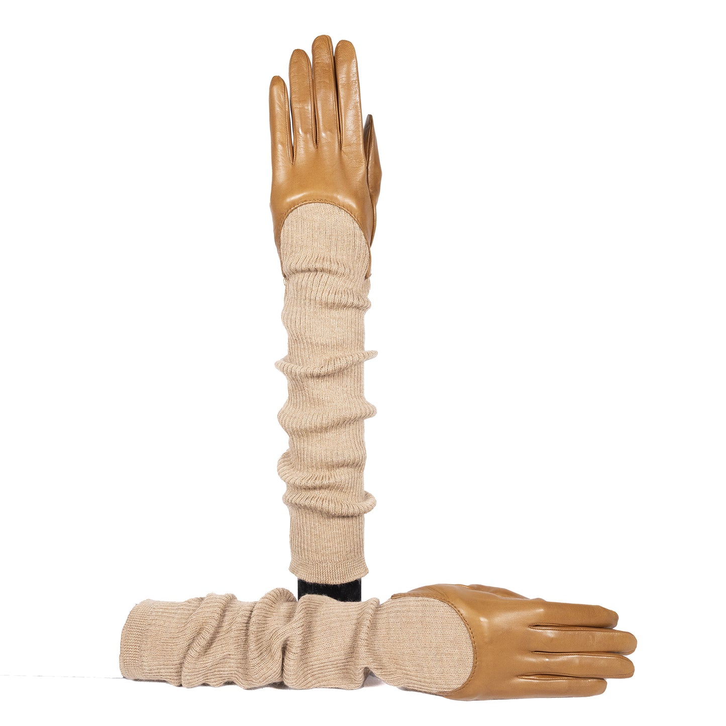 Ladies' long leather-wool sleeve gloves- autumn must -have