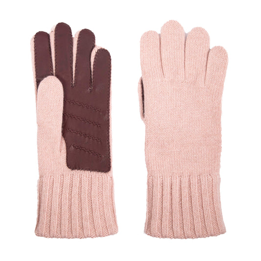 Men's natural pink cashmere gloves with side opening and chrome-free leather piping