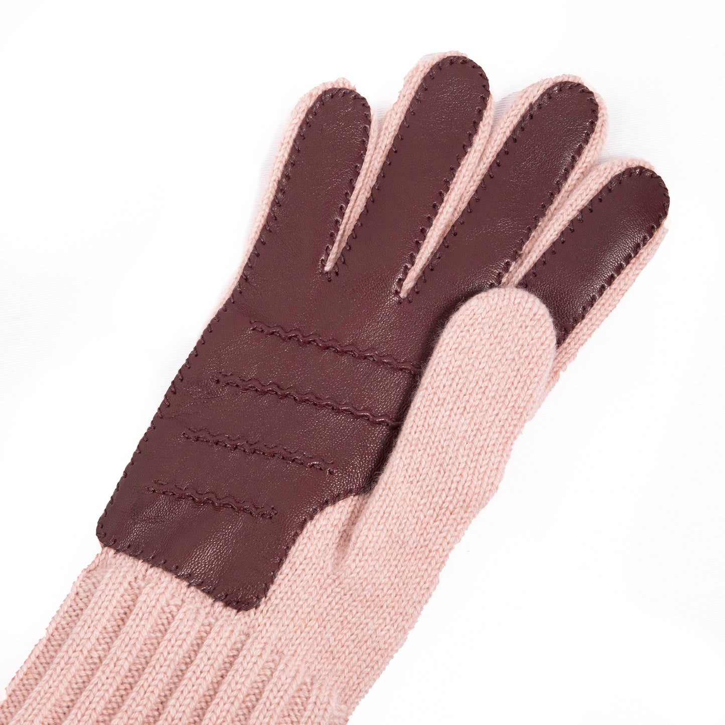 Men's natural pink cashmere gloves with side opening and chrome-free leather piping