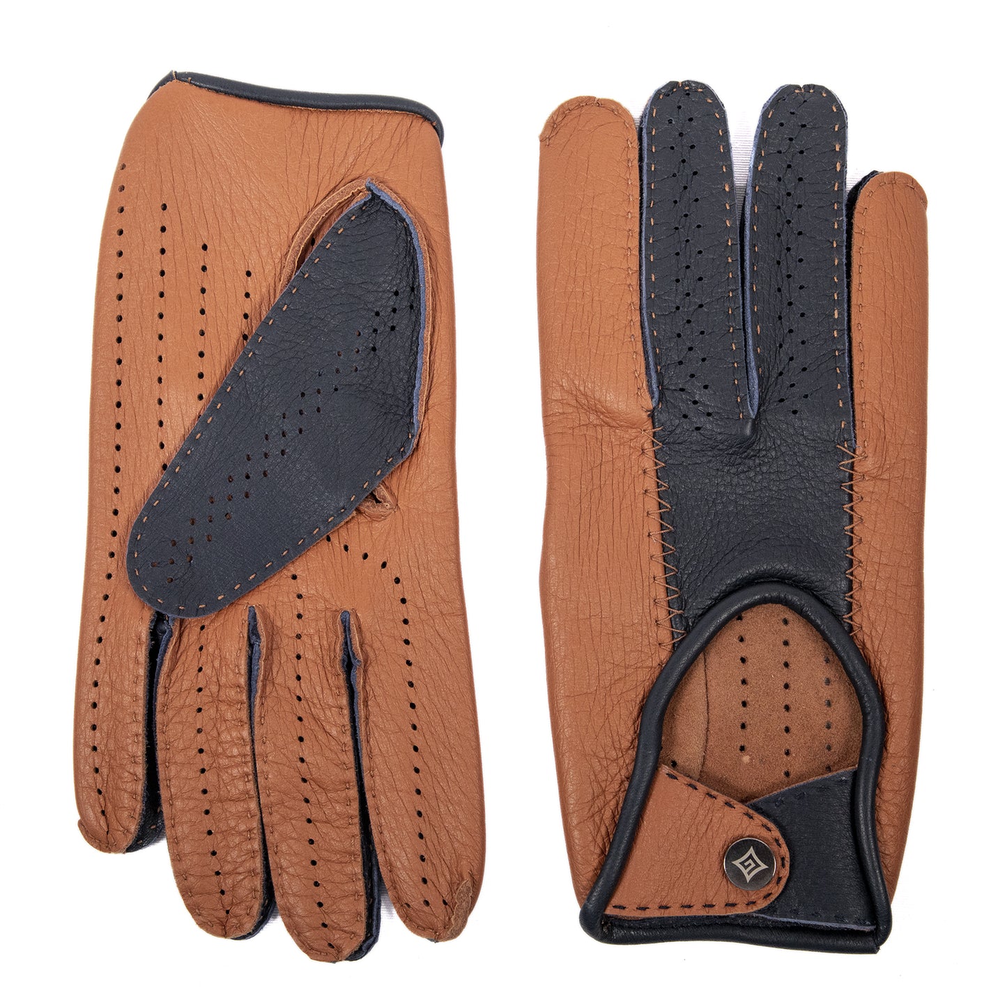 Men's driving deerskin bicolor gloves without side stitching unlined