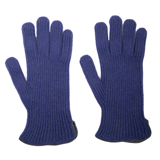 Men's natural blue cashmere gloves with side opening and chrome-free leather piping