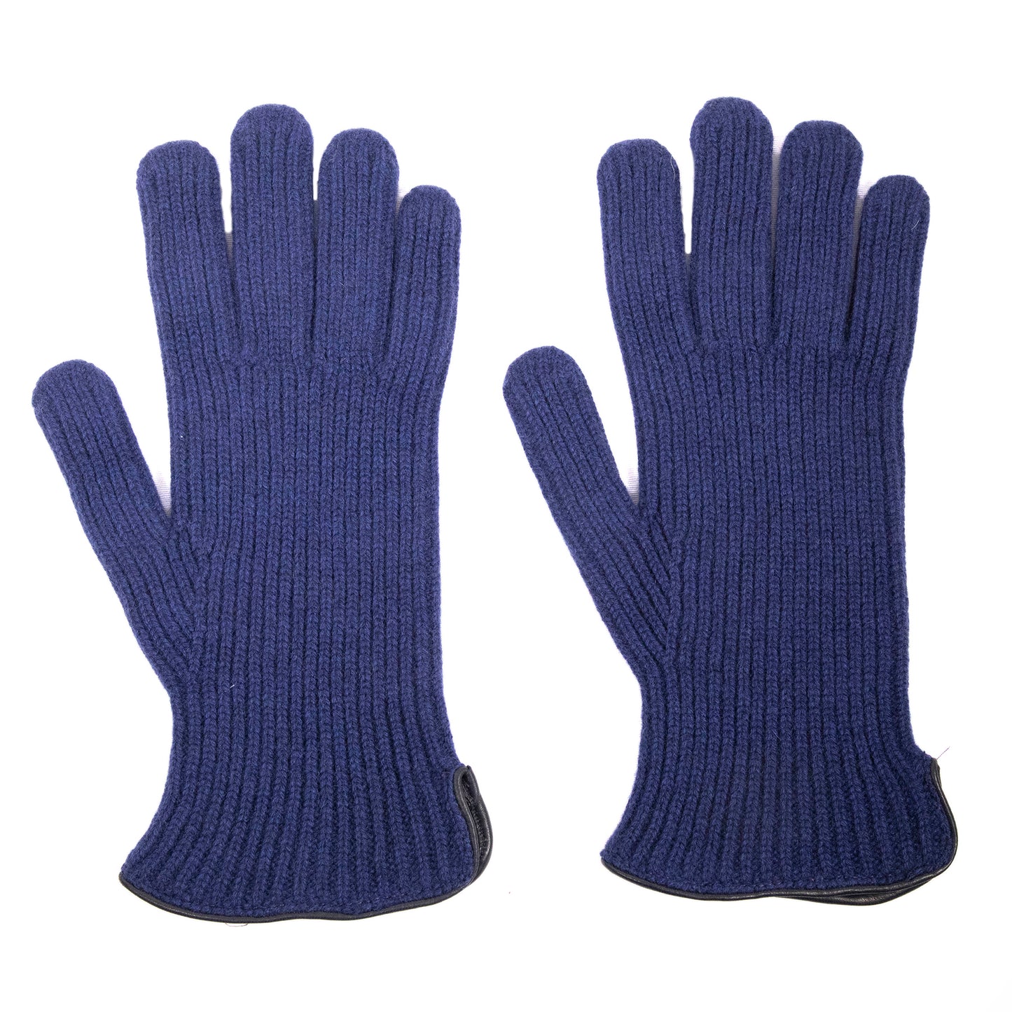 Men's natural blue cashmere gloves with side opening and chrome-free leather piping