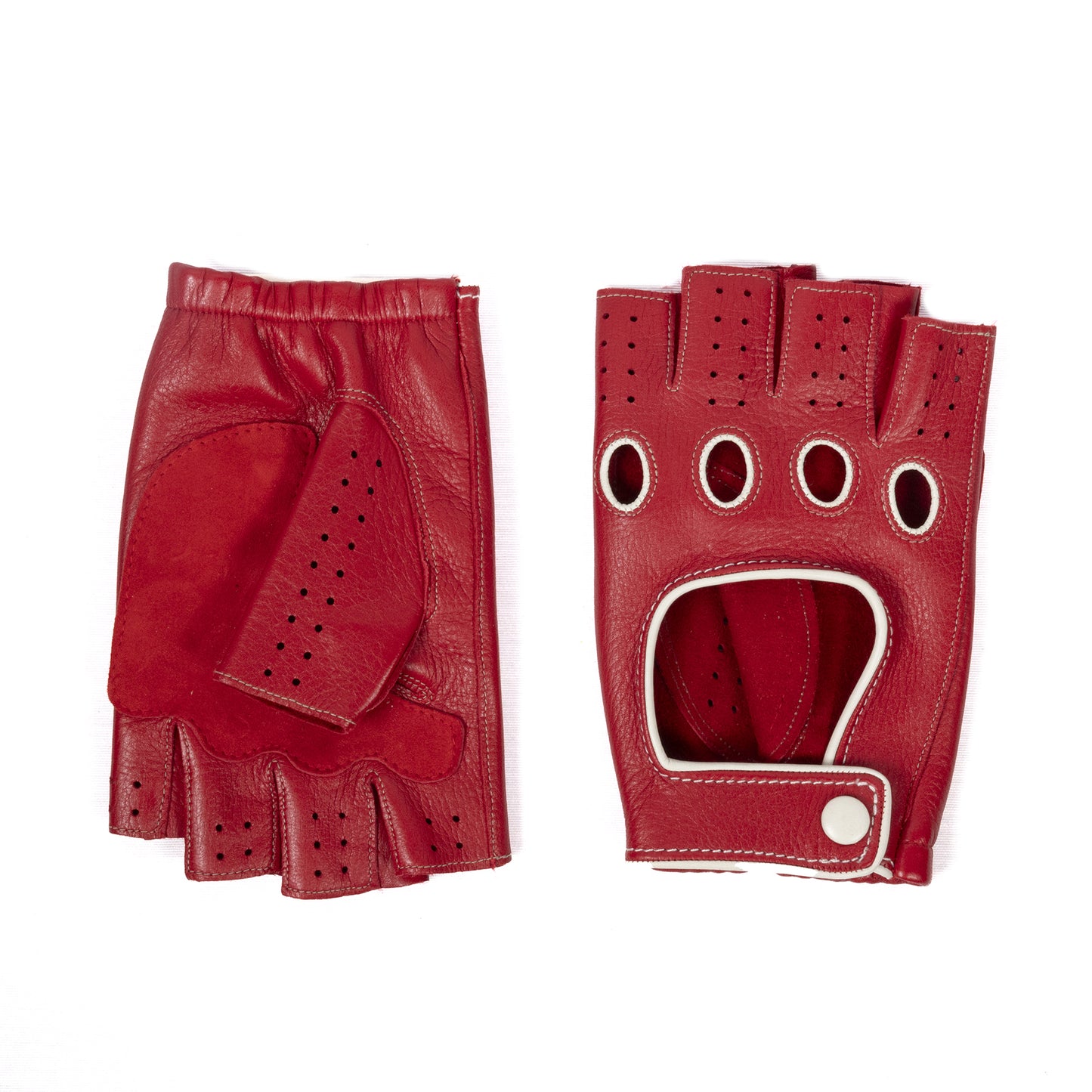 Men's deerskin driving gloves with snap closure and contrast color details