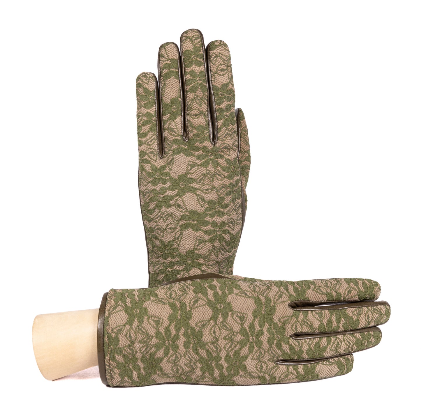 Guanti da donna in nappa con elegante dettaglio in pizzo sul dorso, fodera in cashmere