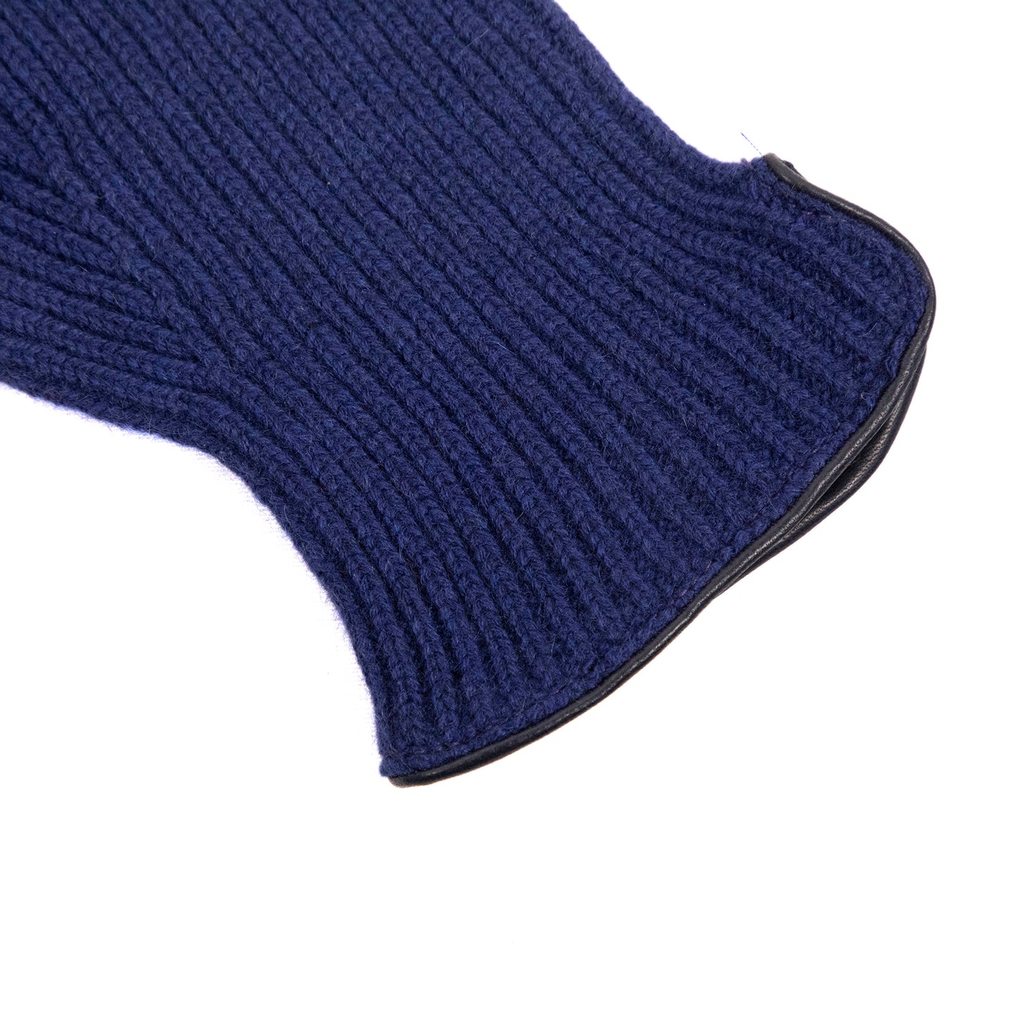 Men's natural blue cashmere gloves with side opening and chrome-free leather piping