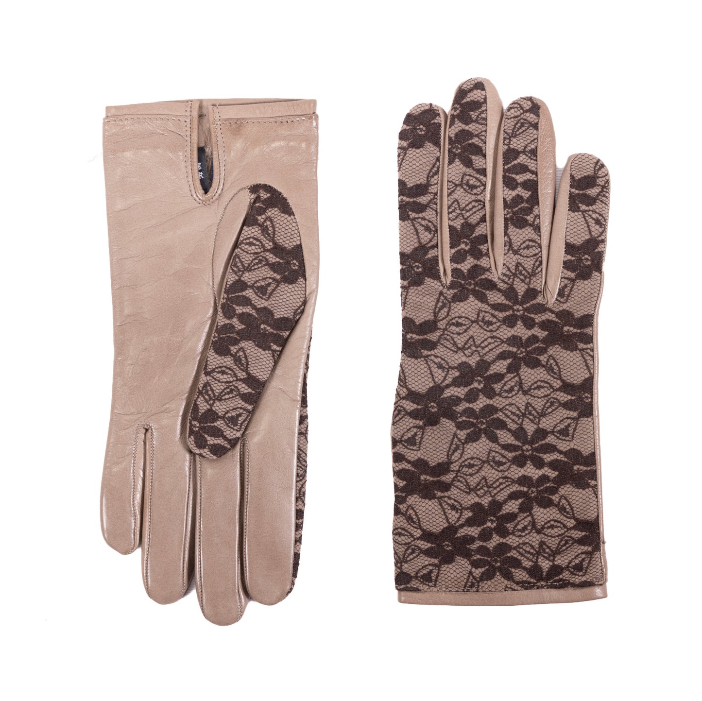 Guanti da donna in nappa con elegante dettaglio in pizzo sul dorso, fodera in cashmere
