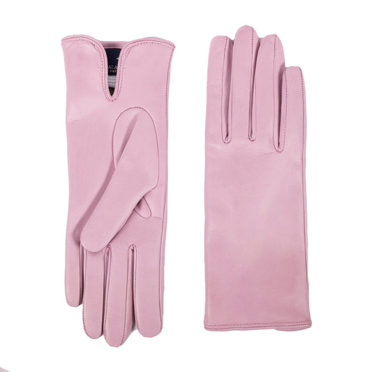 Women's basic soft nappa leather gloves with palm opening and cashmere lining - Grey/Pink 2
