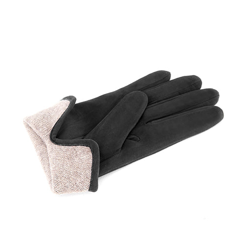 Guanti da donna in pelle suede colore nero con apertura sottomano e foderati cashmere