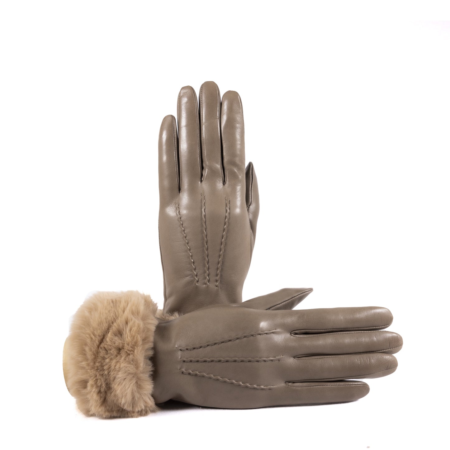 Ladies' nappa leather gloves with faux fur cuff, cashmere blend lining