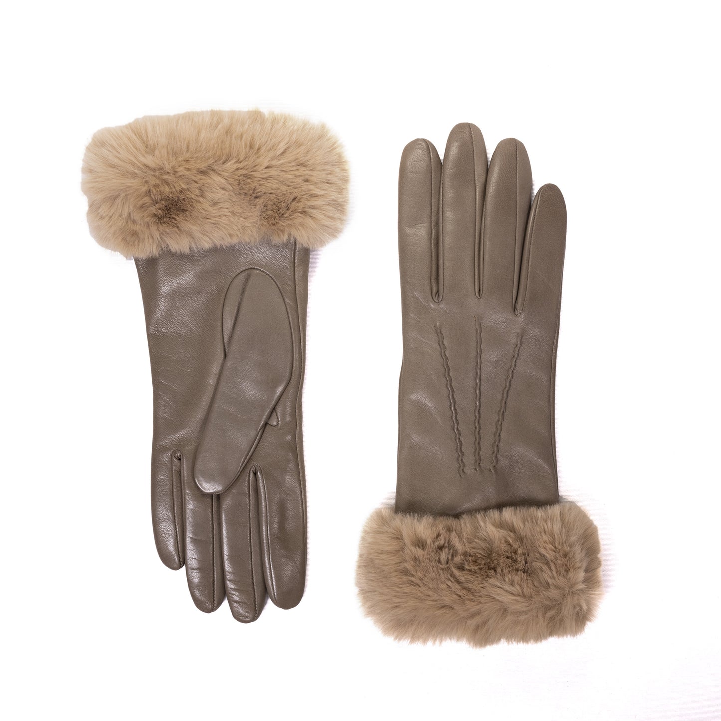 Ladies' nappa leather gloves with faux fur cuff, cashmere blend lining