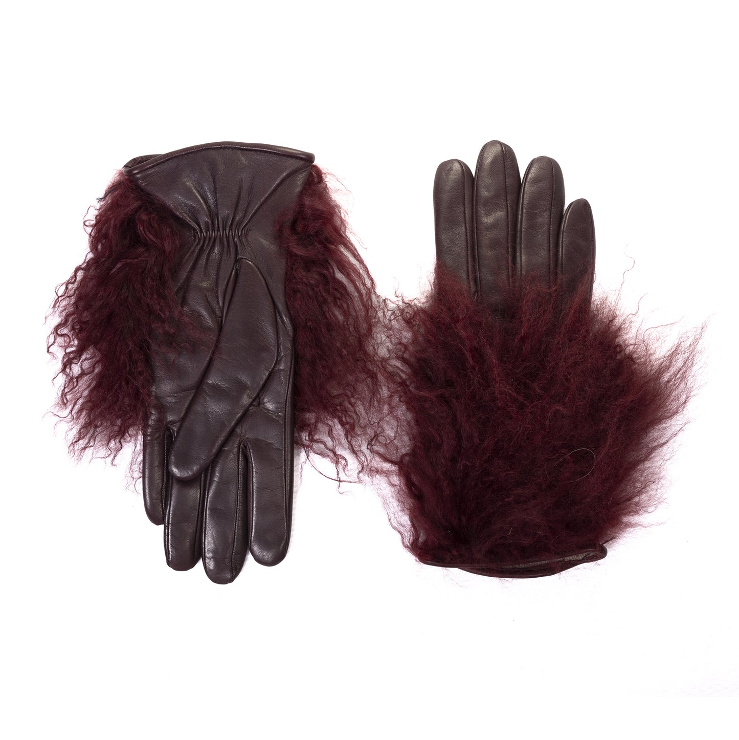 Women's gloves in soft nappa leather with pluffy Mongolian fur