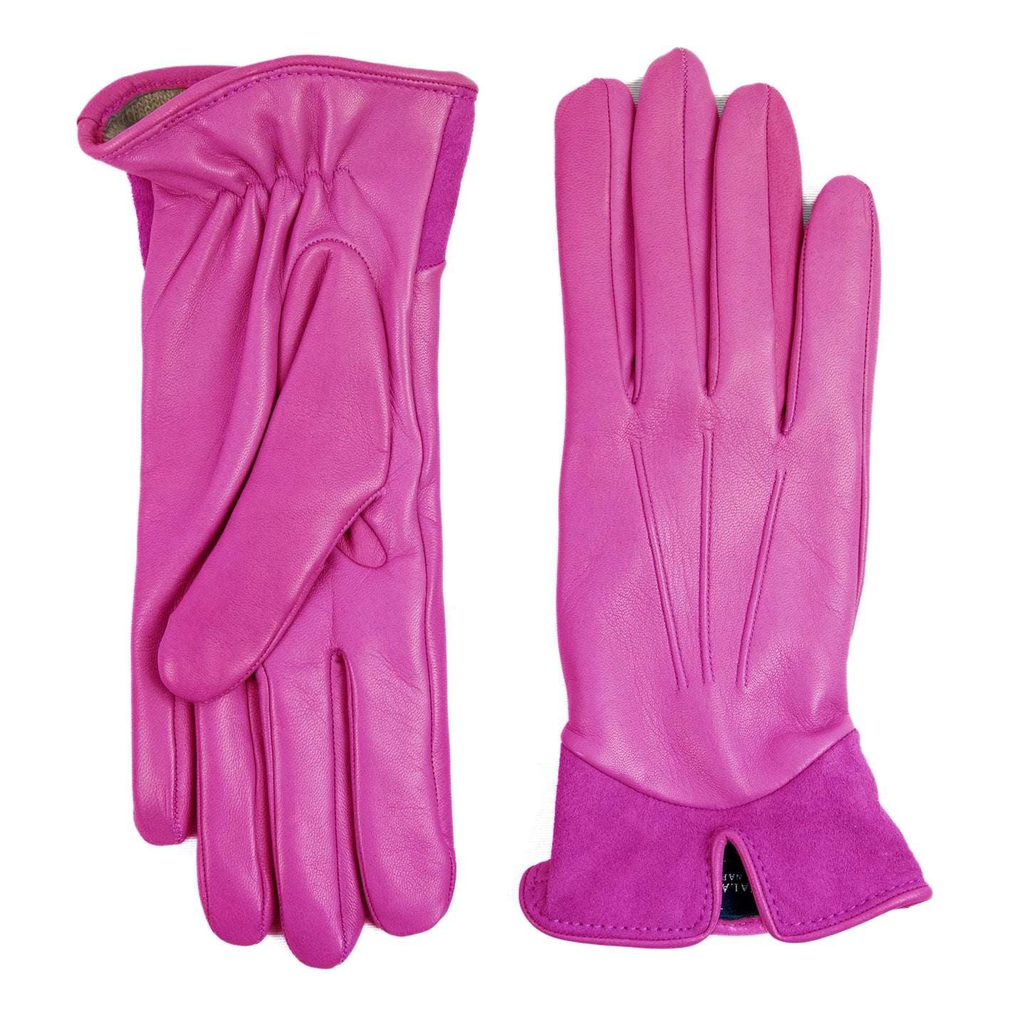 Guanti da donna in nappa  con inserto in suede sul dorso e foderati cashmere