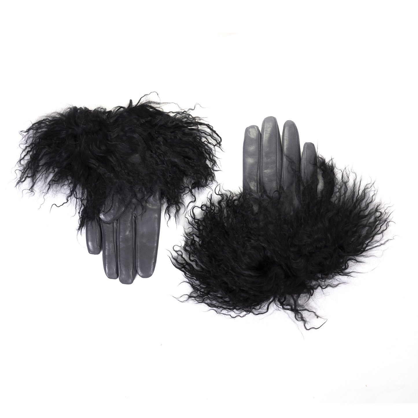 Women's gloves in soft nappa leather with pluffy Mongolian fur