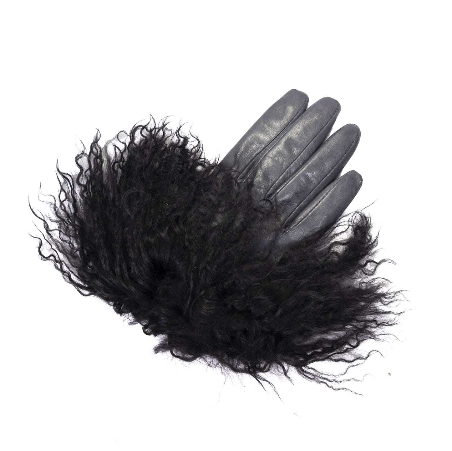 Women's gloves in soft nappa leather with pluffy Mongolian fur
