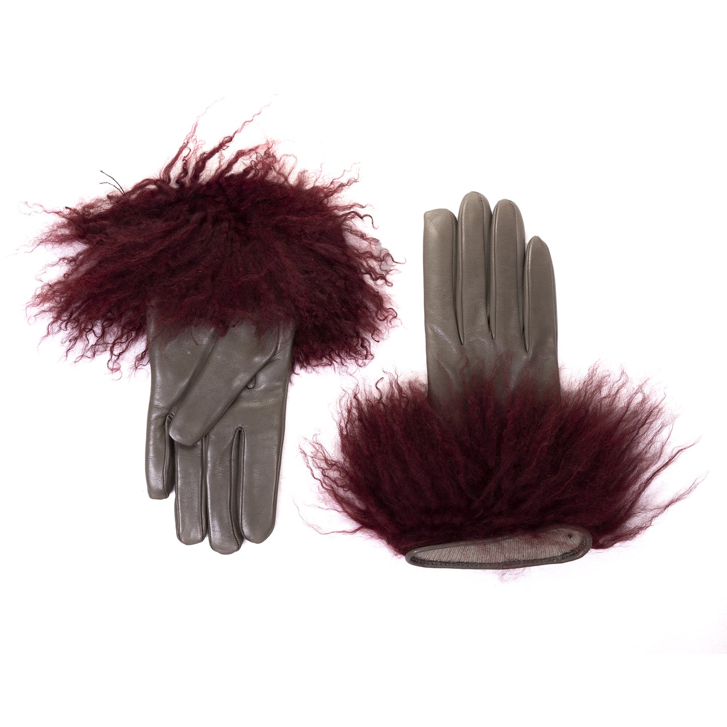 Women's gloves in soft nappa leather with pluffy Mongolian fur