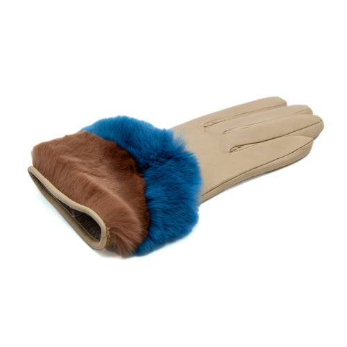 Ladies' nappa leather gloves with bicolor real fur panel top, cashmere lined