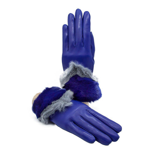Ladies' nappa leather gloves with bicolor real fur panel top, cashmere lined