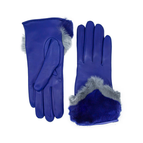Ladies' nappa leather gloves with bicolor real fur panel top, cashmere lined