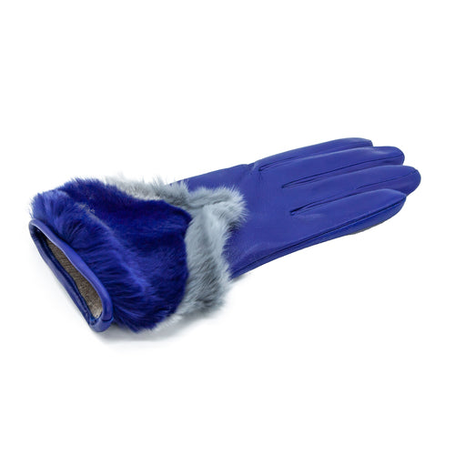 Ladies' nappa leather gloves with bicolor real fur panel top, cashmere lined