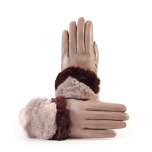 Ladies' nappa leather gloves with bicolor real fur panel top, cashmere lined