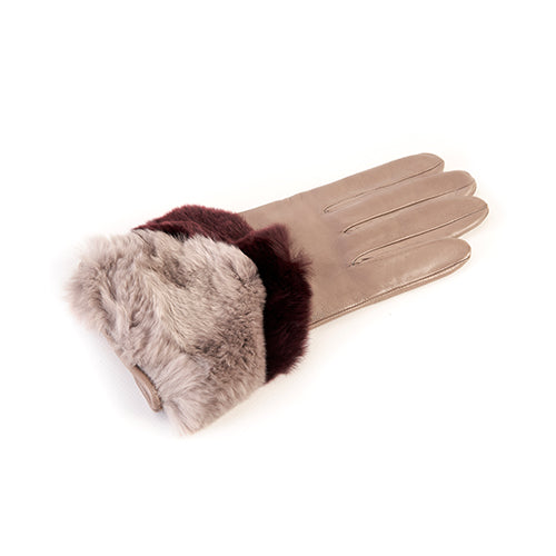 Ladies' nappa leather gloves with bicolor real fur panel top, cashmere lined