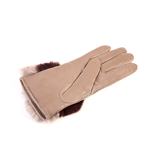 Ladies' nappa leather gloves with bicolor real fur panel top, cashmere lined