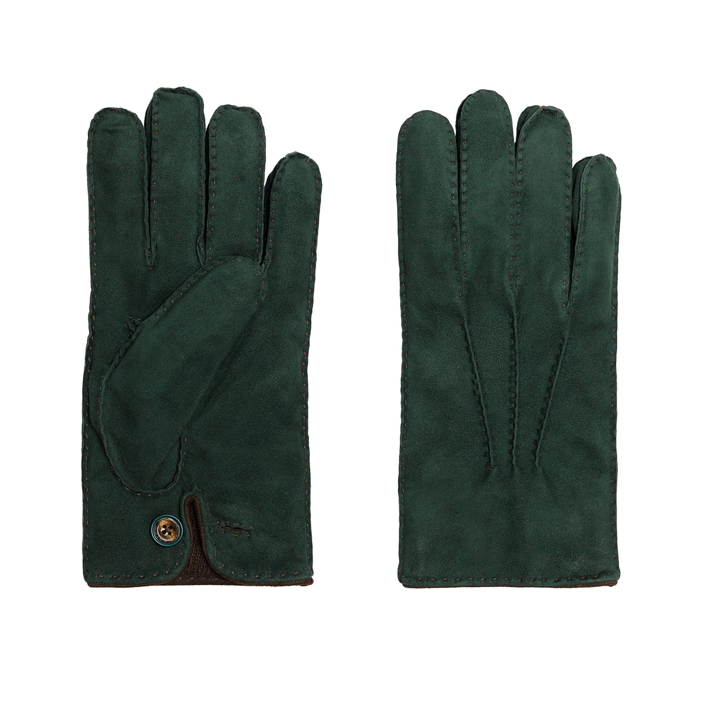 Men's green suede leather gloves cashmere lined
