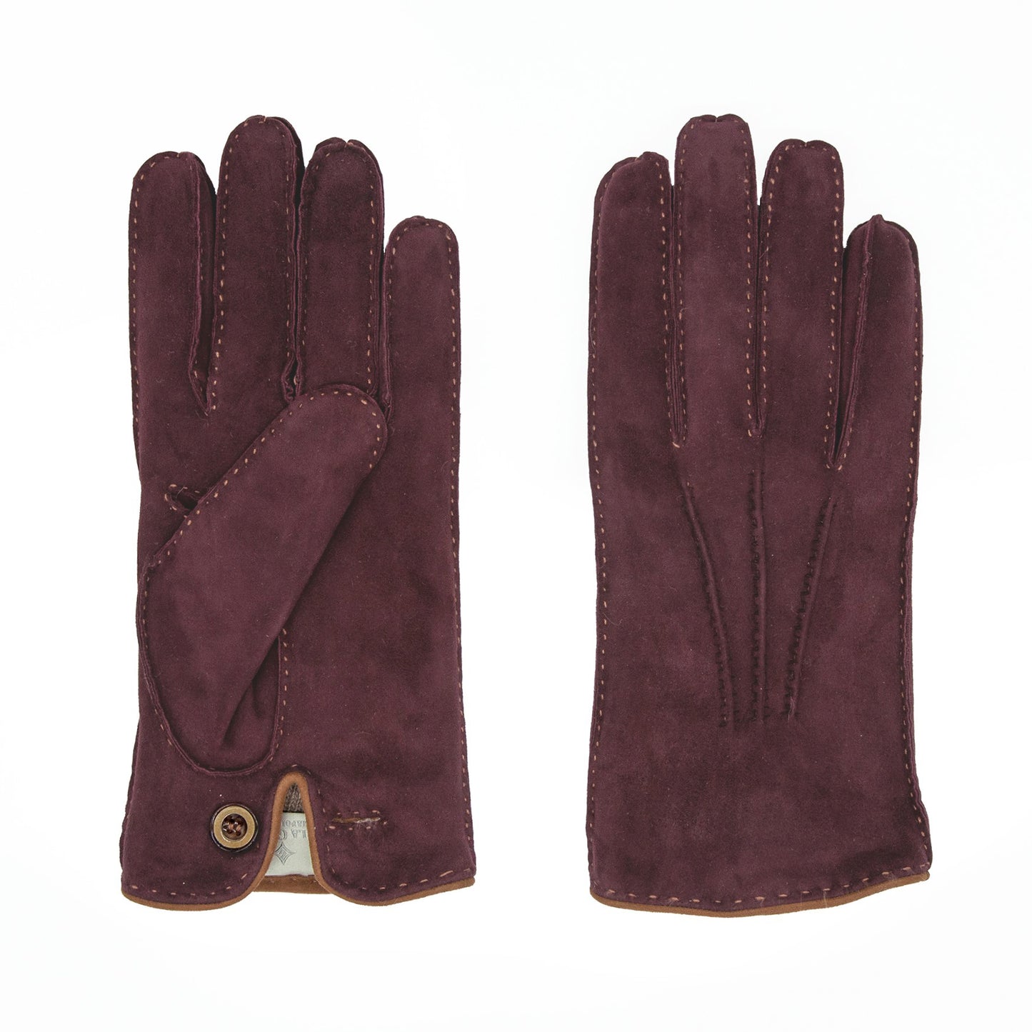 Men's bordeaux suede leather gloves cashmere lined