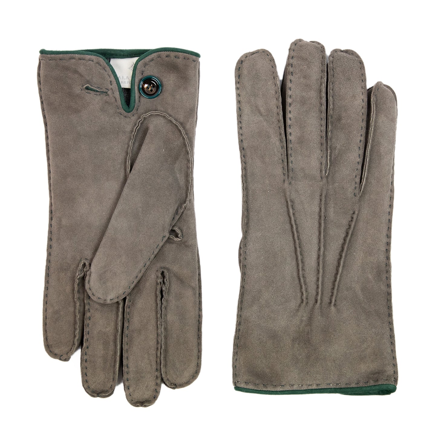 Men's gray suede leather gloves cashmere lined