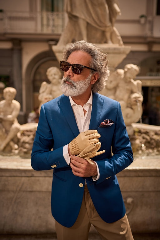 Men’s unlined nappa leather gloves with tonal suede woven details on top