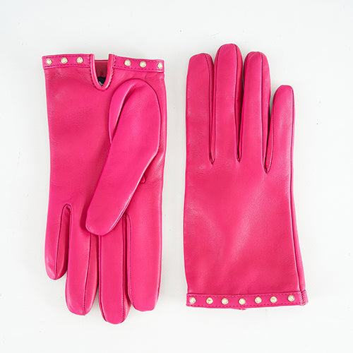Woman's fuxia nappa leather gloves with Swarovski studs