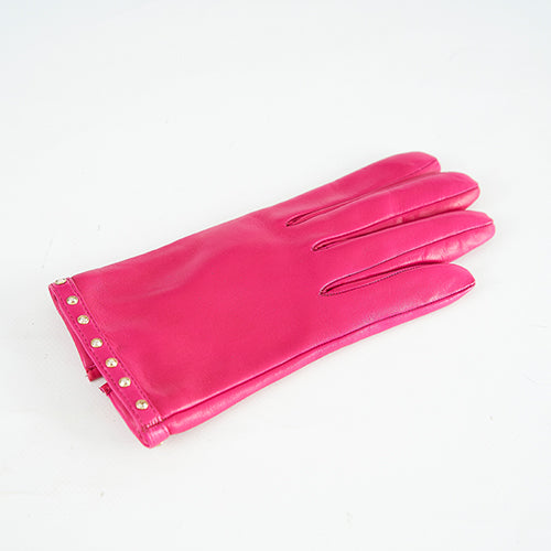 Woman's fuxia nappa leather gloves with Swarovski studs