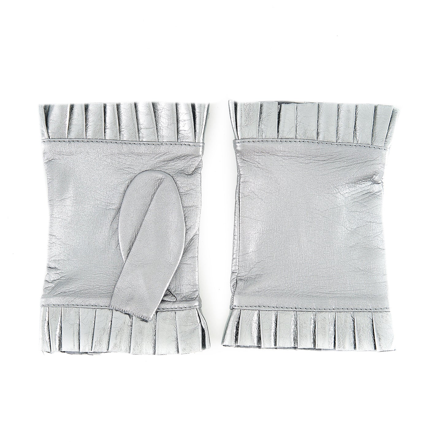 Guanti da donna sfoderati in nappa laminata color argento