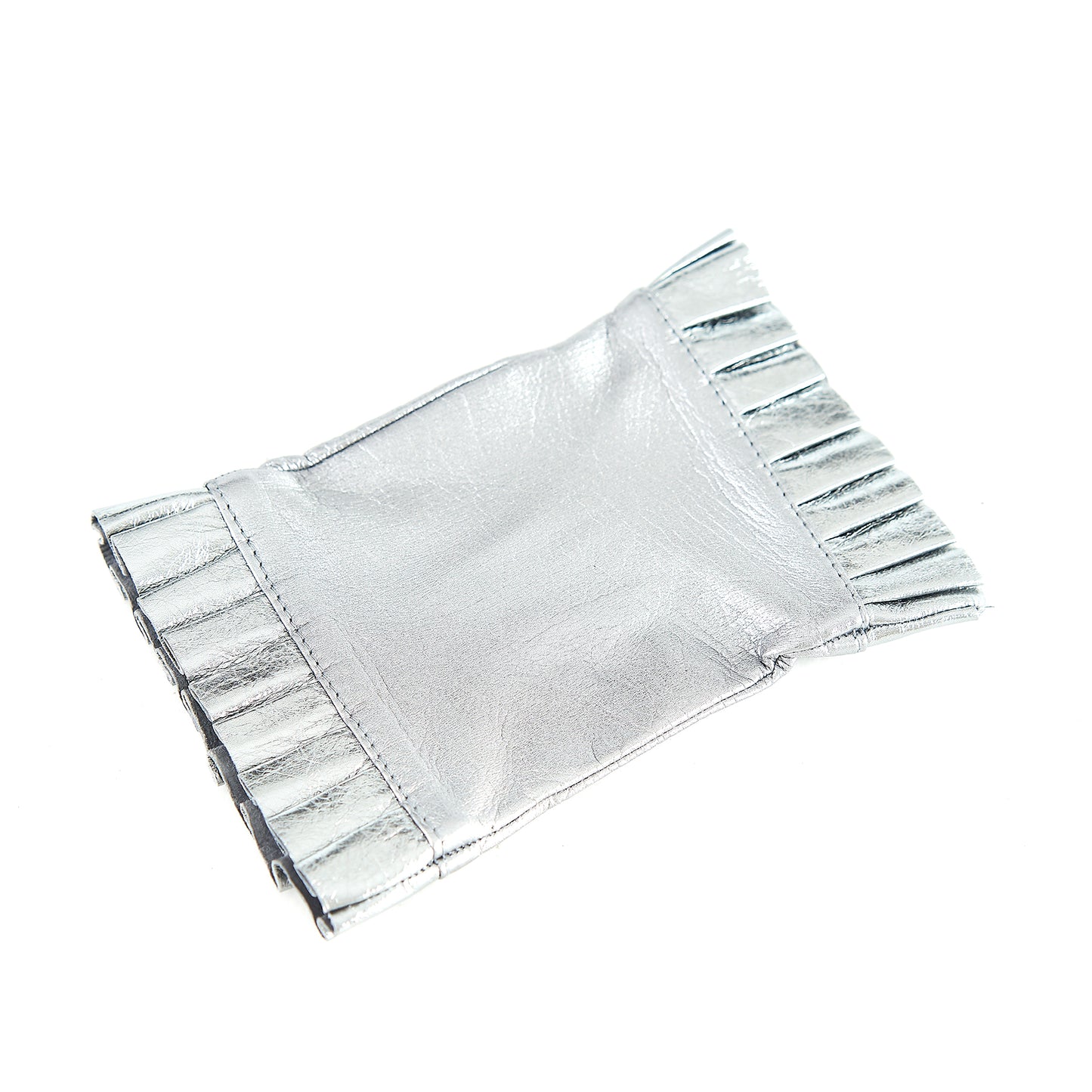 Guanti da donna sfoderati in nappa laminata color argento