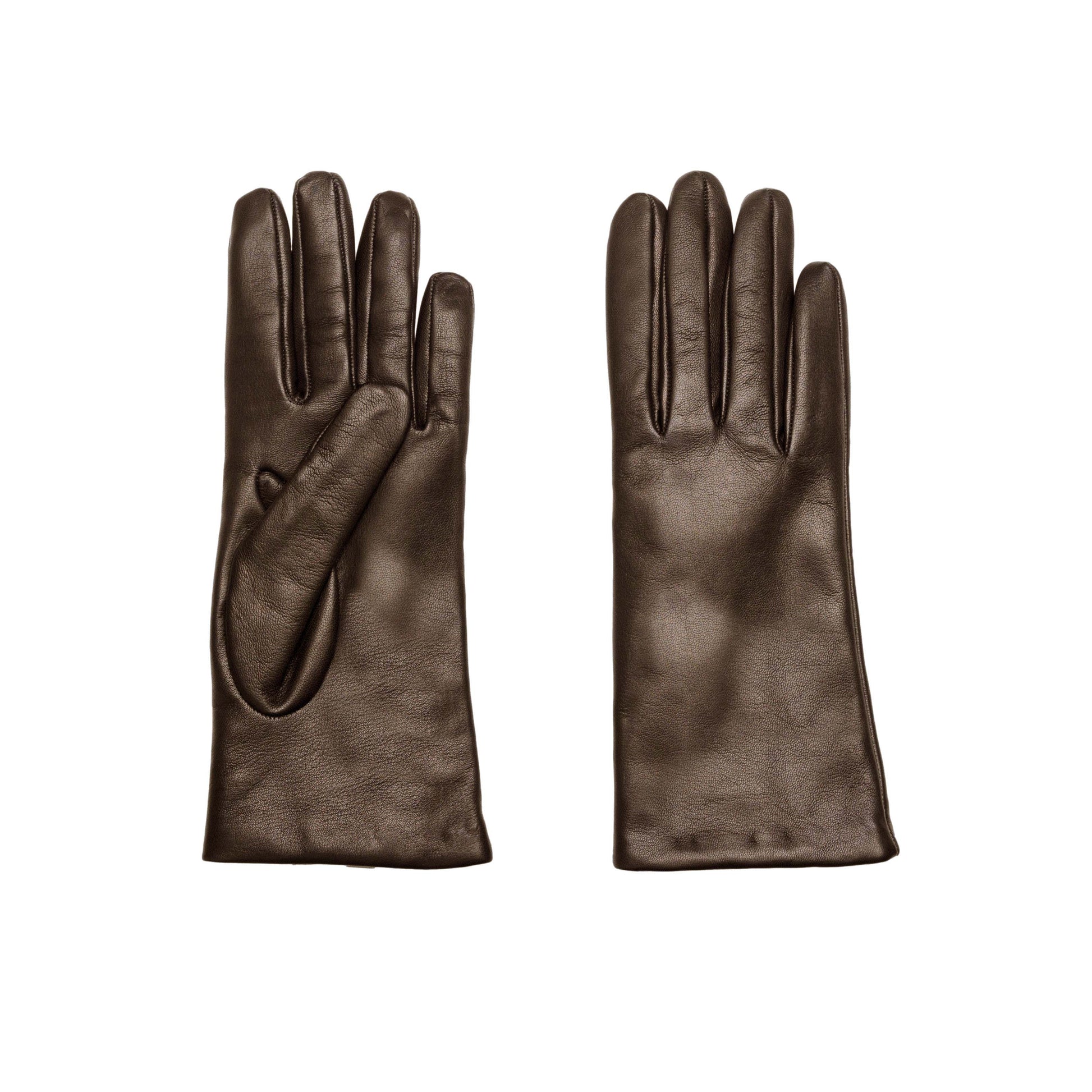 Women's classic brown metal free nappa leather gloves with natural cashmere lining