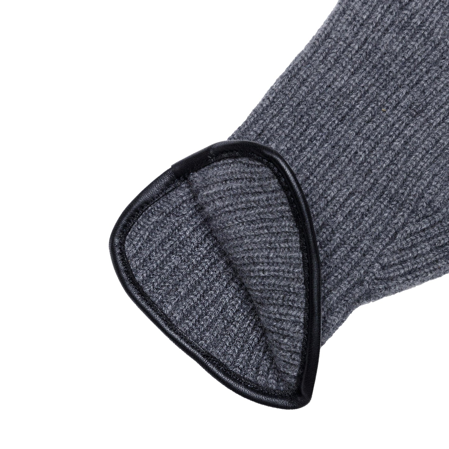 Men's natural gray cashmere gloves with side opening and chrome-free leather piping