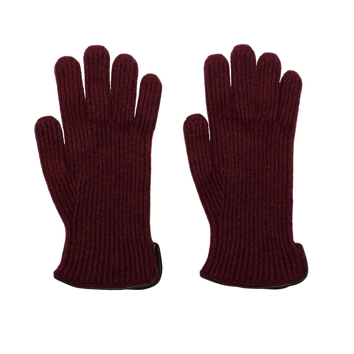 Men's natural bordeaux cashmere gloves with side opening and chrome-free leather piping