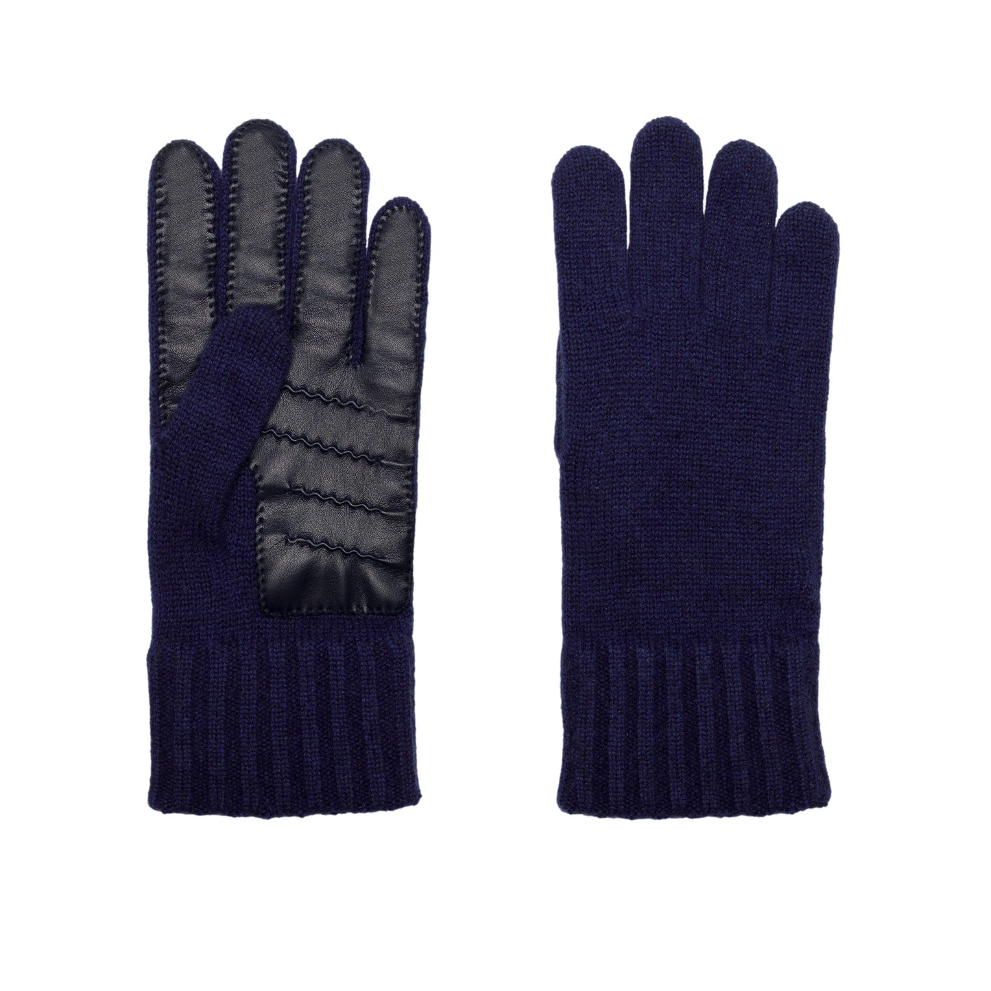 Men's natural blue cashmere gloves with chrome-free leather palm patch detail