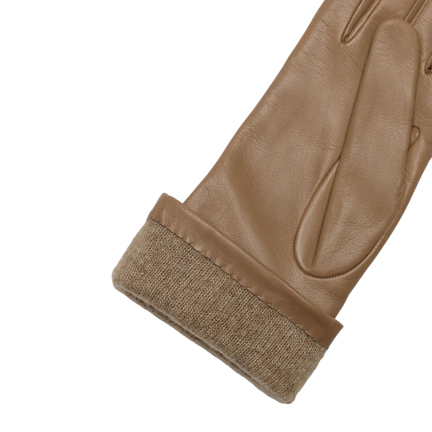 Women's classic taupe mid lenght metal free nappa leather gloves with natural cashmere lining