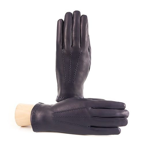 Bespoke Men's bottle green nappa leather gloves and touchscreen palm