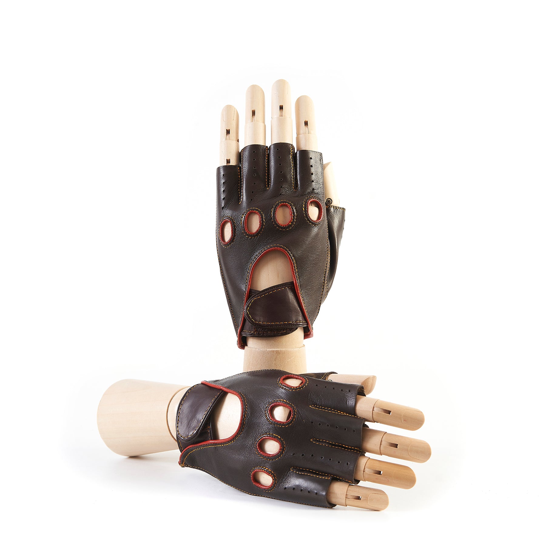 Man/unisex Brown Leather Gloves Fingerless Drive Gloves Half 