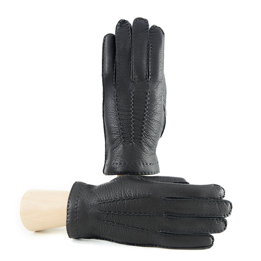 Men's black deerskin leather gloves and cashmere lining