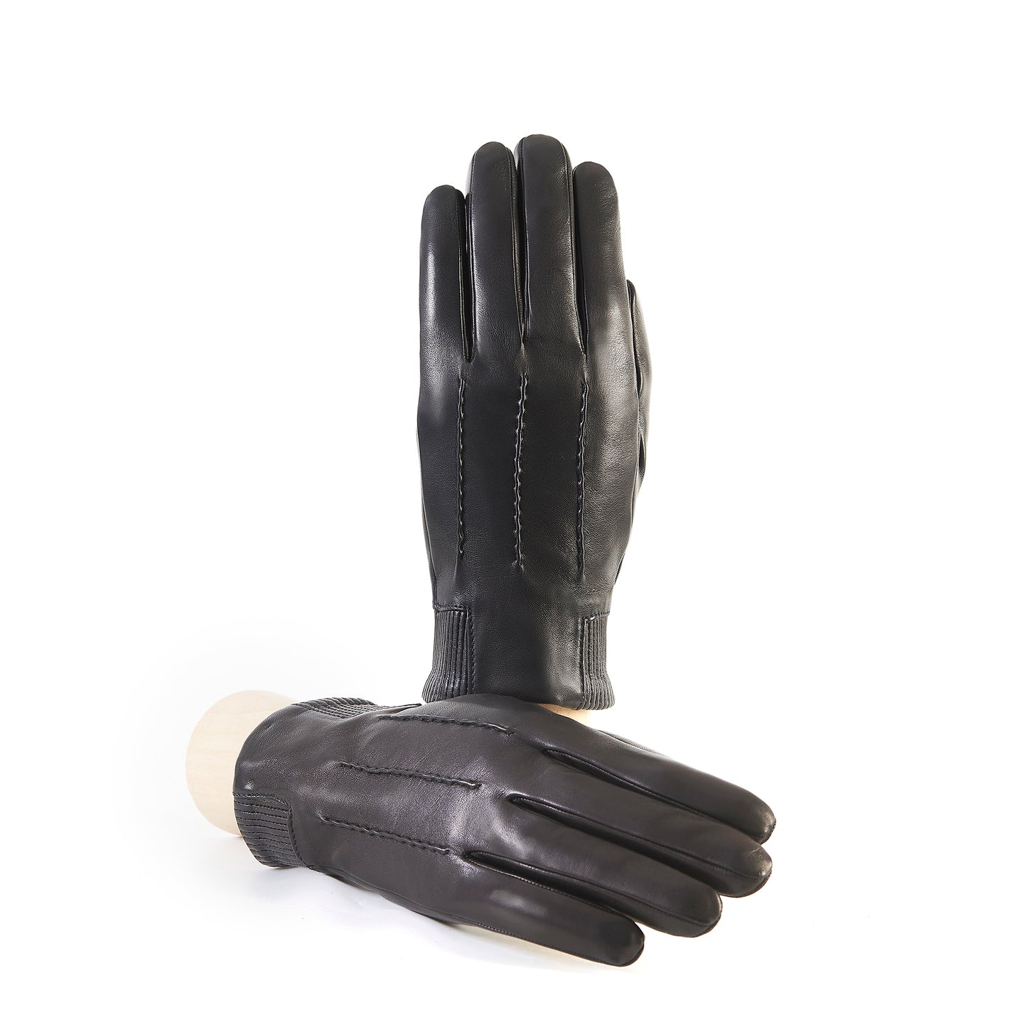 Mens' nappa leather gloves with elastic panel detail, cashmere lined