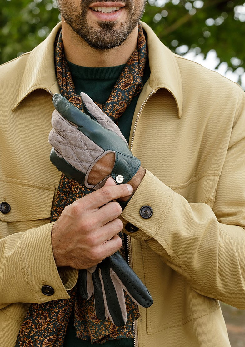Men's nappa and quilted suede unlined gloves