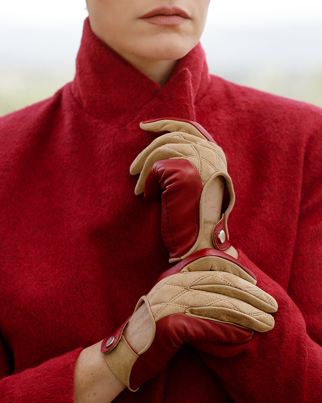 Women's nappa and quilted suede gloves unlined