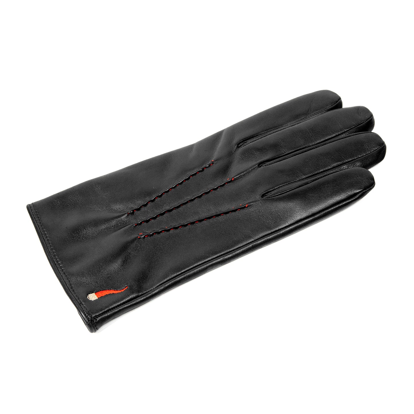 Men's black nappa leather gloves "Curniciello" with 3 red points on top and cashmere lining